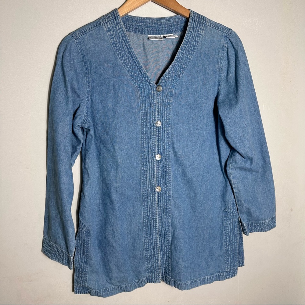 Newport News Light Blue Denim button front blouse Jacket